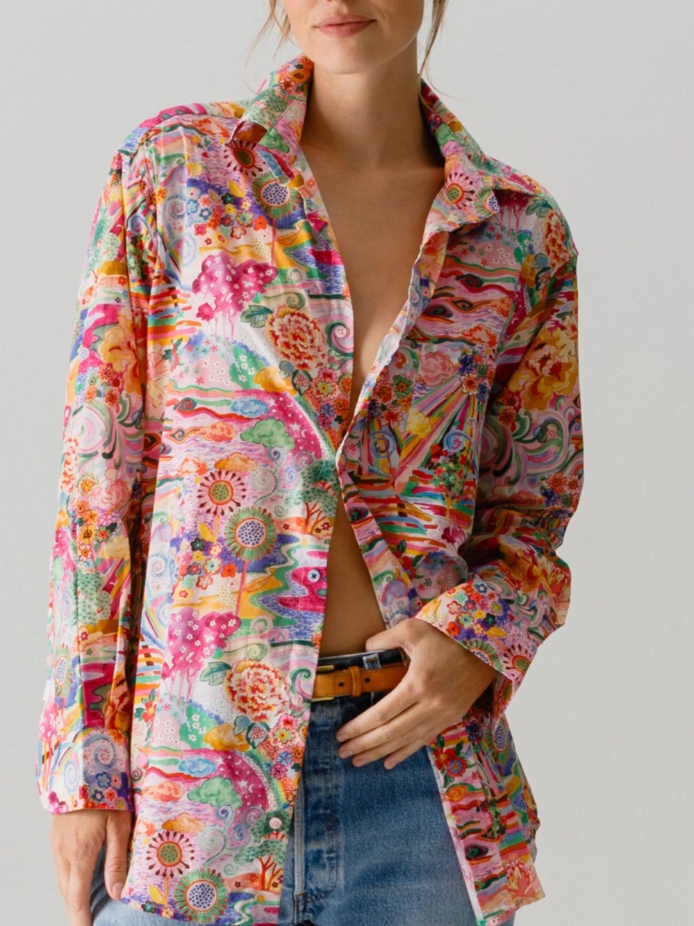 WEAR CISSA LIBERTY FABRIC WOMENS CASUAL LONG SLEEVE BUTTON DOWN SHIRT PINK M/L